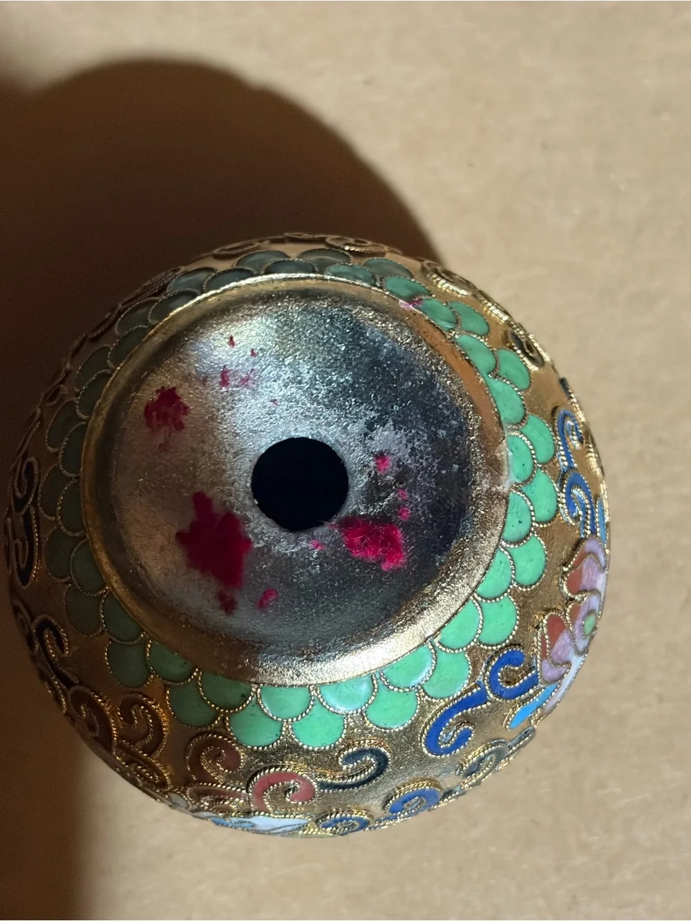 Vintage Chinese Cloisonné Ornate Gold Tone Metal & Enamel paperweight sphere